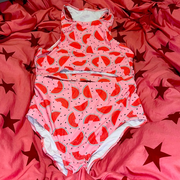 STRAWBERRY PINK HIGH-WAIST SWIMSUIT - Picture 1 of 4